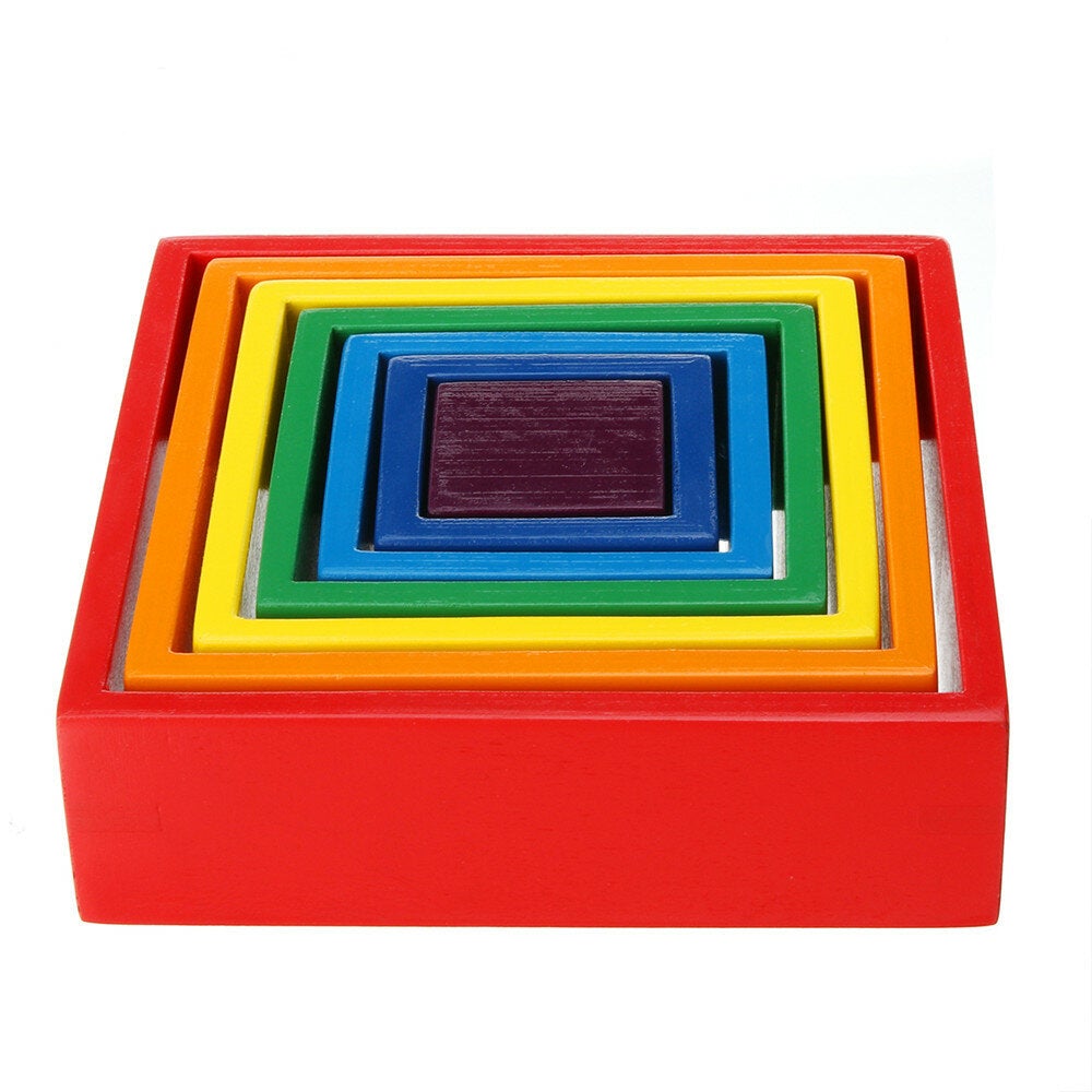 Square 7-piece 6.1 x 1.73inch Wooden Rainbow Stacking Toy nested stack games Building blocks