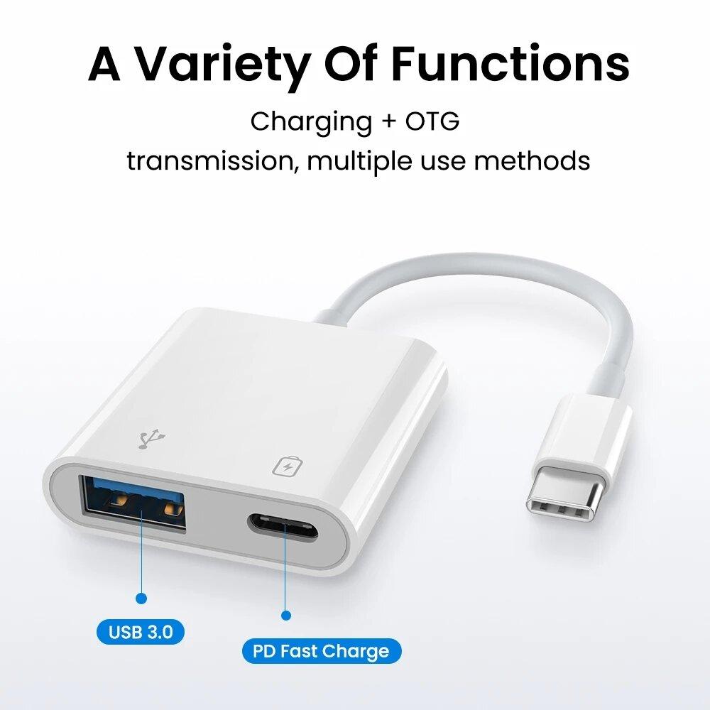 2-in-1 Type-C OTG Adapter Power Supply USB 3.0 PD Quick Charging Converter Adapter For iPhone 12 12Pro