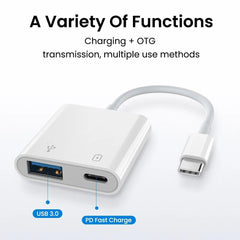 2-in-1 Type-C OTG Adapter Power Supply USB 3.0 PD Quick Charging Converter Adapter For iPhone 12 12Pro