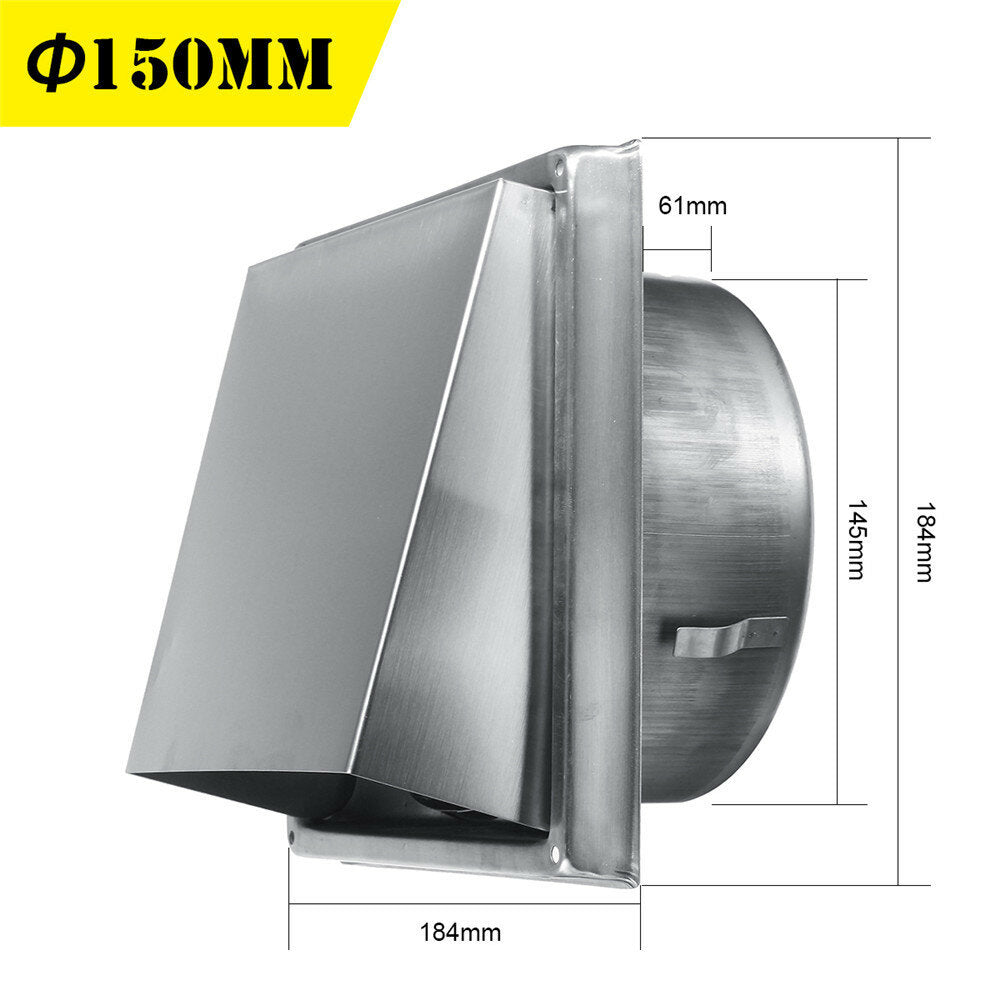 100/125/150mm Stainless Steel Square Wall Air Vent Ducting Grille Cover