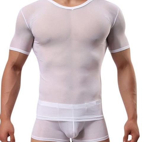 Mens Tight Sexy Transparent Gauze T-shirt