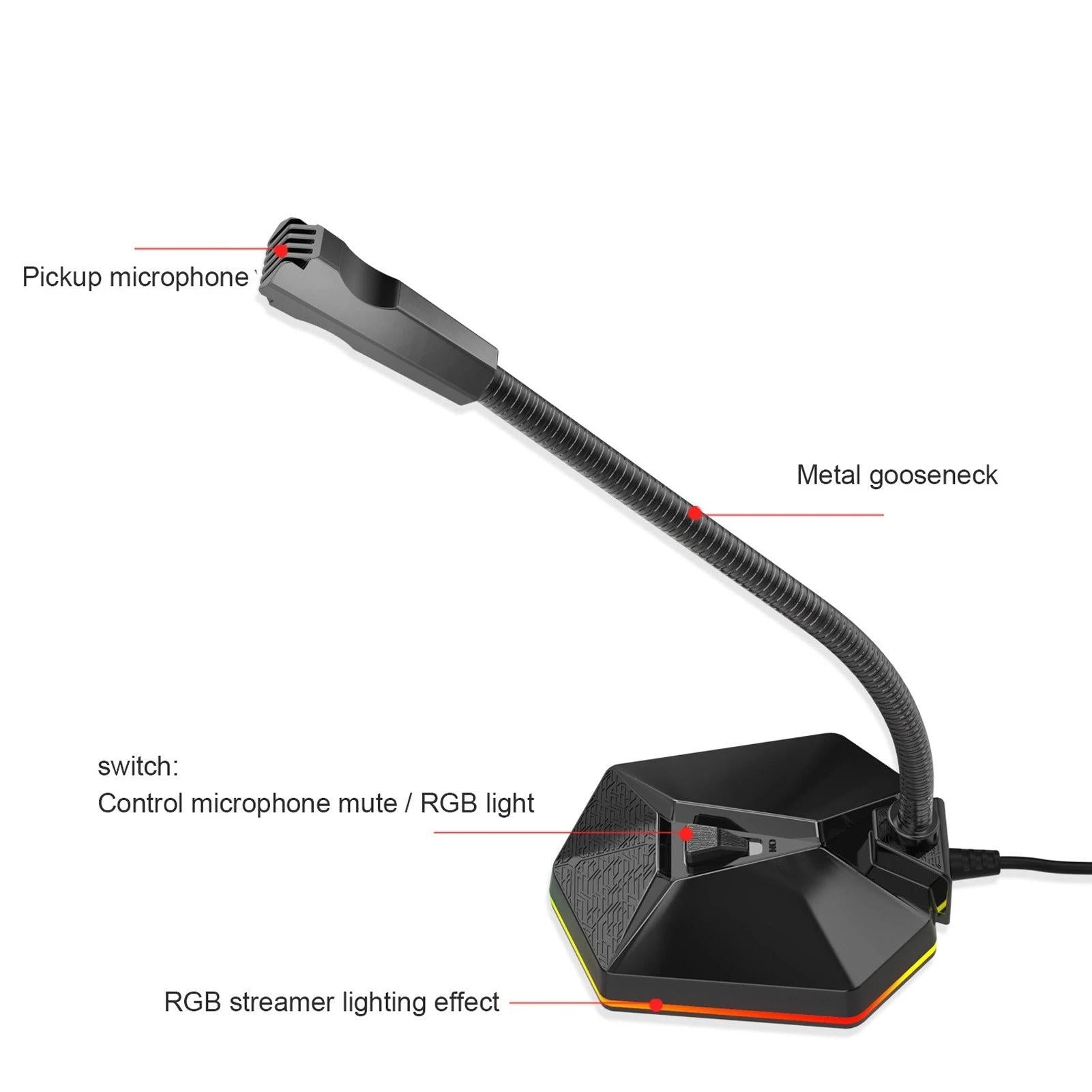 Computer Microphone with RGB Light Bendable USB Driver-free for Meeting Voice Chat