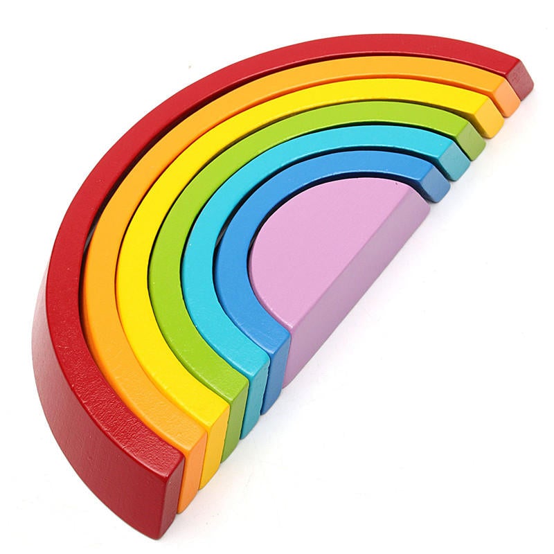 7 Colors Wooden Stacking Rainbow Shape Children Kids Educational Play Toy Set