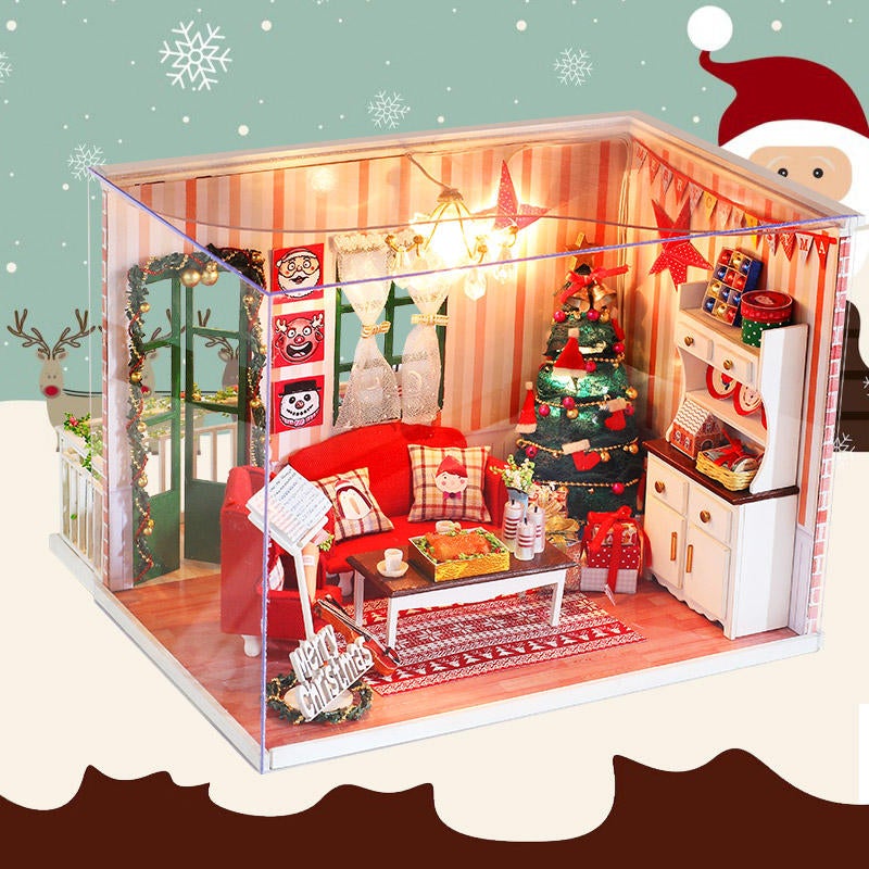 DIY Assembled Doll House Christmas Gift Toy with LED Light