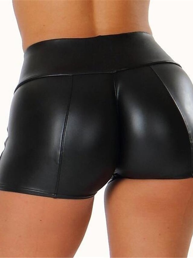 Women's PU Faux Leather Mid Waist Sexy Shorts