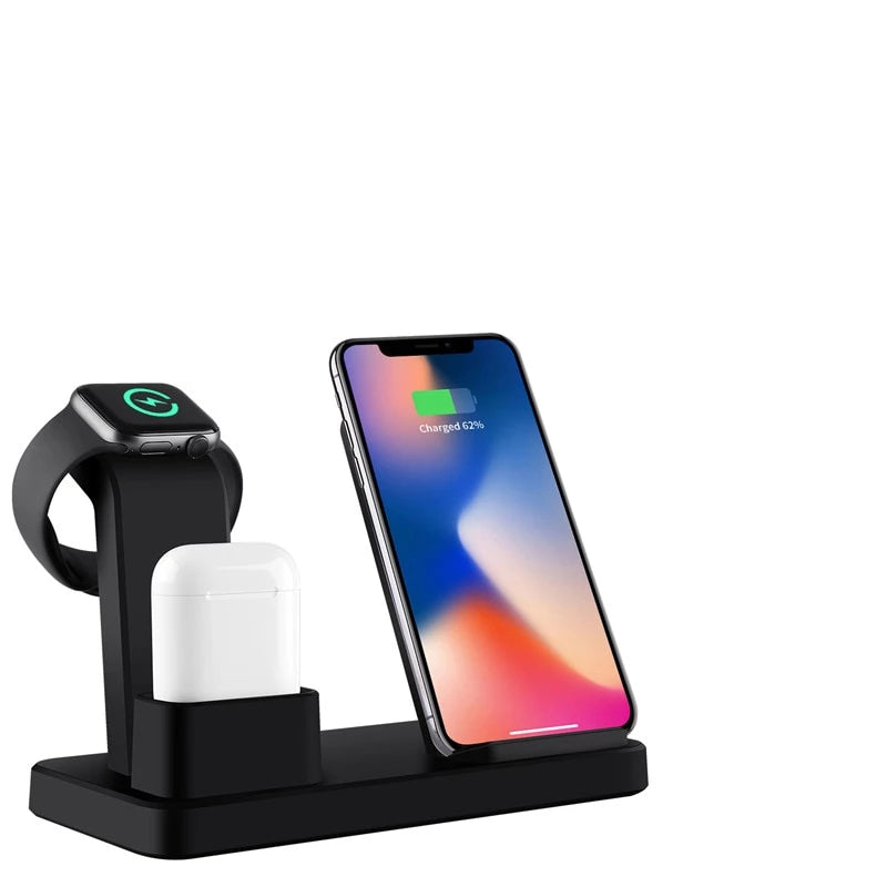 3 In 1 Charging Dock Station Bracket Cradle Stand Phone Holder For Apple Watch Charger IPhone XR X 8 7 6 Wireless QI