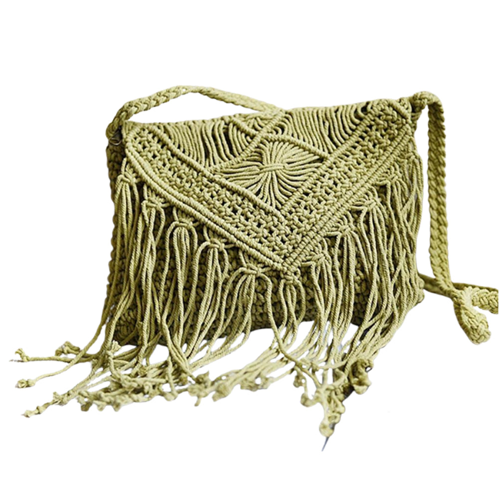 Handmade Rattan Woven Round Handbag Vintage Tassel Straw Rope Knitted Messenger Bag Lady Fresh Summer Beach