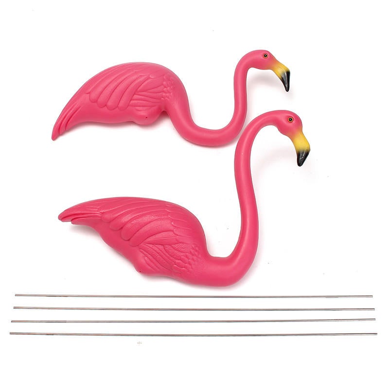 2PCS Pink Flamingo Plastic Yard Garden Lawn Art Ornaments Retro Toy Decor
