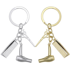 Creative Keychain Alloy Stylist Hair Dryer Scissor Comb Dangle Pendant Key Ring Artware Gift