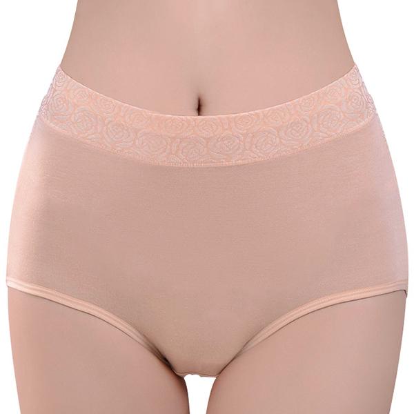 Women Solid Color High Waist Trace less Flower Briefs