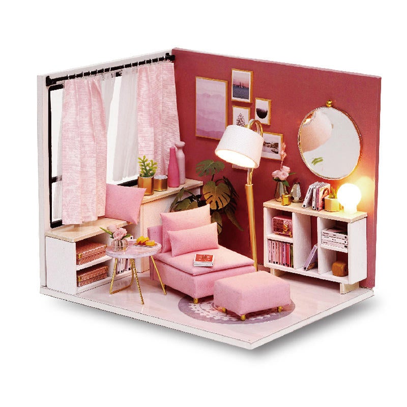 Happiness Time Living Room Corner DIY Doll House With Furniture Music Light Cover Miniature Model Gift Decor