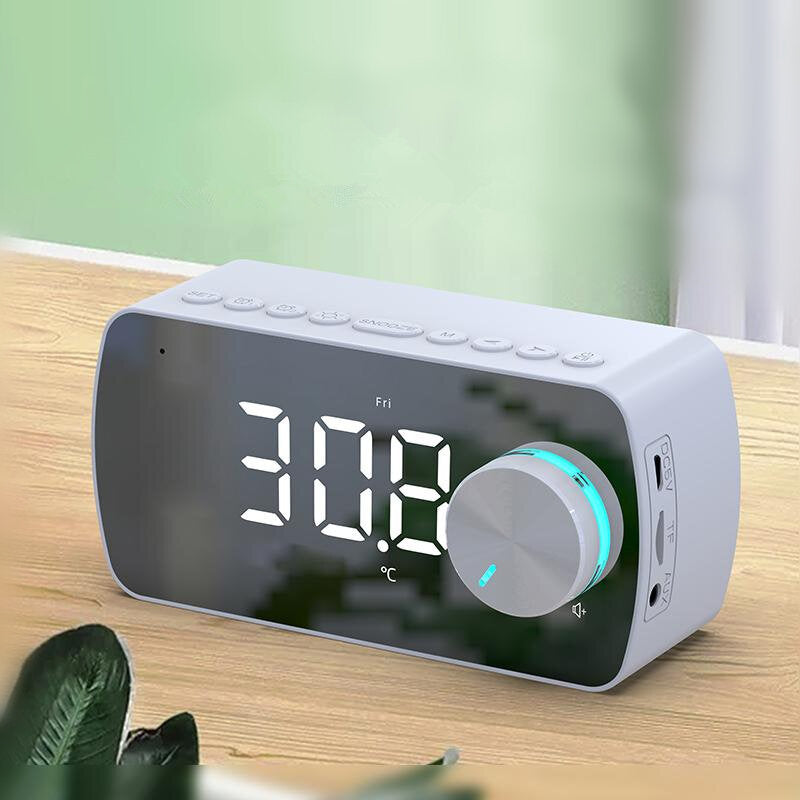 Wireless bluetooth Speaker Double Alarm Clock FM Radio Mirror LED Display HiFi Music Column Subwoofer Hands-free Call Speaker