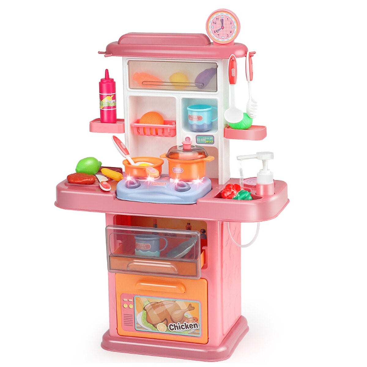 Dream Kitchen Role Play Cooking Children Tableware Toys Set with Sound Light Water Outlet Funtion