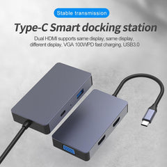 5 In 1 Triple Display USB-C Hub Docking Station Adapter With USB 3.0 Dual HDMI 4K HD Display 1080P VGA 100W Type-C PD Charging