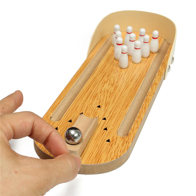 Mini Indoor Desktop Game Wooden Bowling Table Play Games Party Fun Kids Toys Board Games