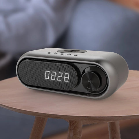 LED Display Table Alarm Clock With Wireless Charger FM Radio TF Card Play Bass Sound Box Wireless bluetooth Speaker