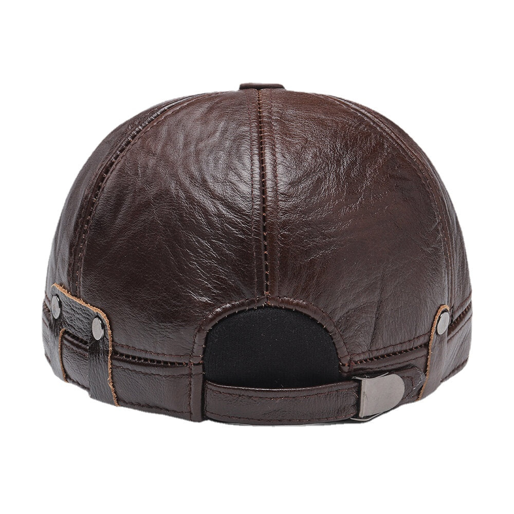 Men Genuine Leather Ear Protection All-match Outdoor Fashion Warm Leather Baseball Hat