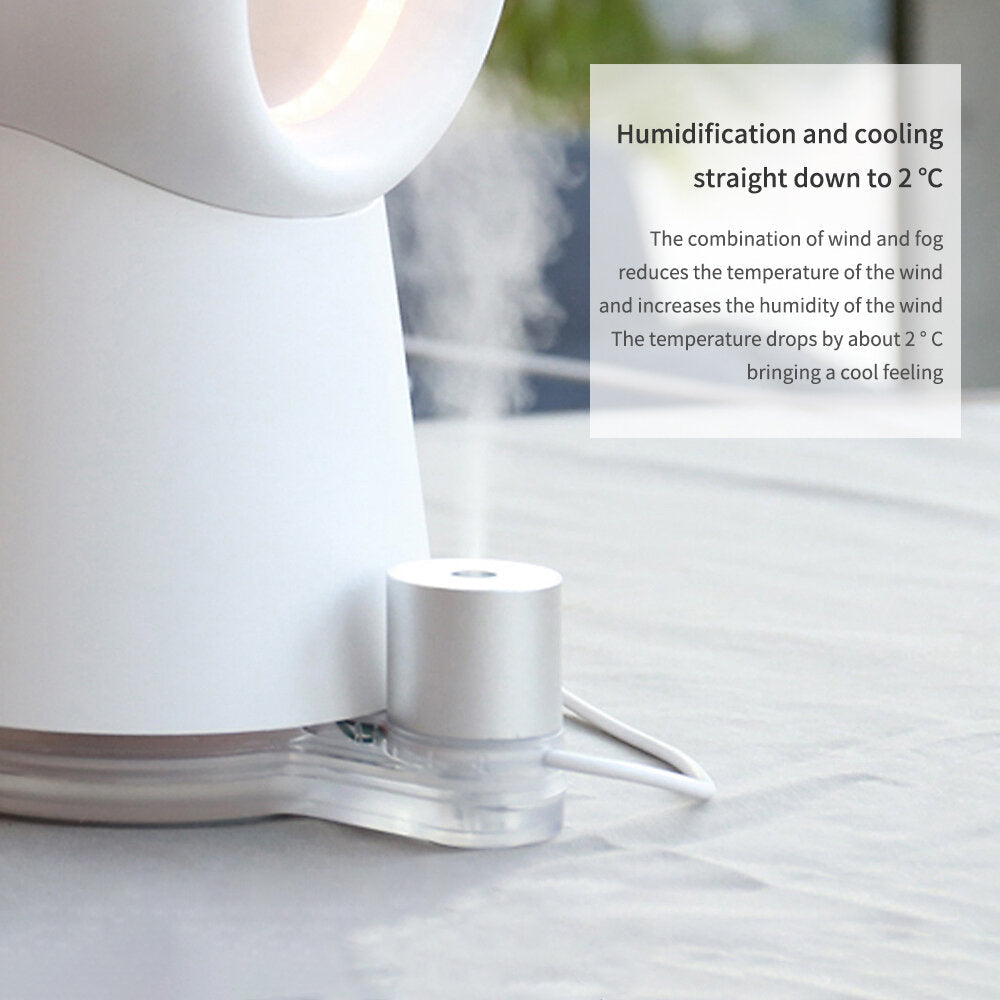 3 in 1 Mini Cooling Fan Bladeless Desktop Fan Mist Humidifier with LED Light Protable Leafless Cooling Fan