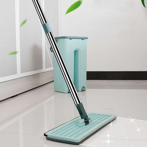 Flat Squeeze Microfiber Mop Bucket Home Floor Tiles Cleaning + 44233 Pads