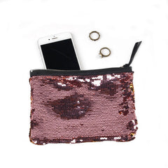 Ladies Double Sequin Clutches Bag Makeup Storage Pack Zipper Square Coin Purses