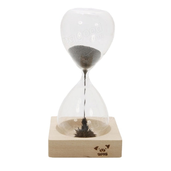 Iron Powder Magnet Hourglass With Wooden Holder Desk Toy