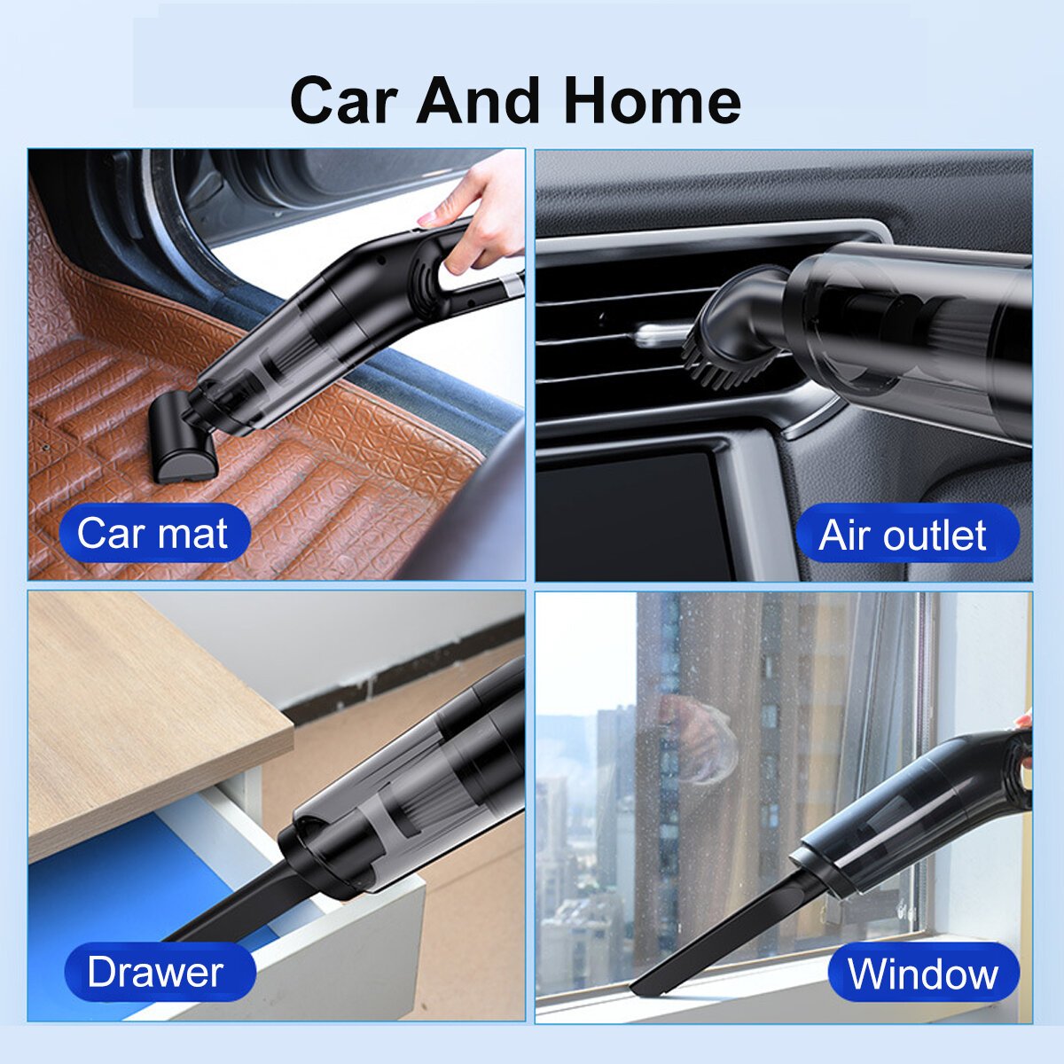 Cordless Handheld Vacuum Cleaner 10000pa Suction Wet Dry 120W 2000mAh Battery 0.5L Capacity Low Noise for Home Car