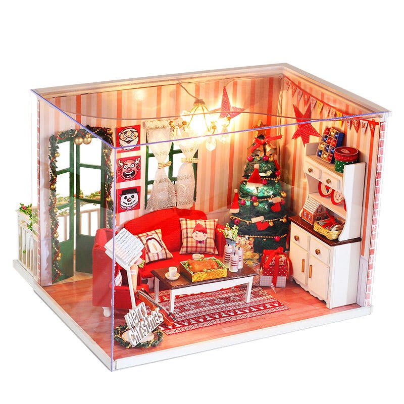 DIY Assembled Doll House Christmas Gift Toy with LED Light