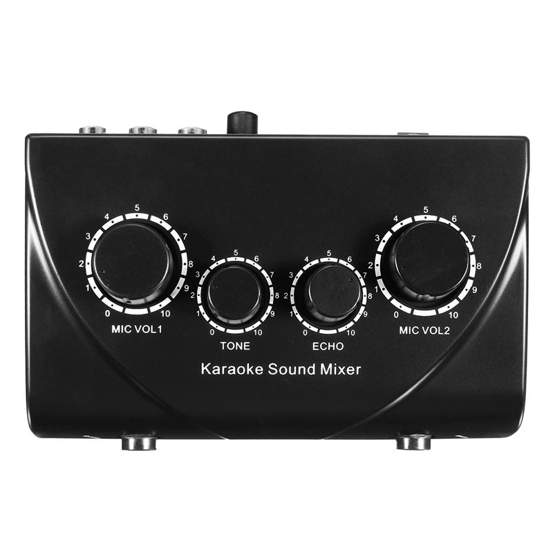 Professional Mini Karaoke Audio Mixer Dual Mic Inputs with Cable for Stage Home KTV