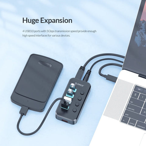 4 in 1 24W USB3.0 HUB Independent CC1.2 Protocal Power Supply Independent Switch HUB Computer One for Four Extension Cord Splitter