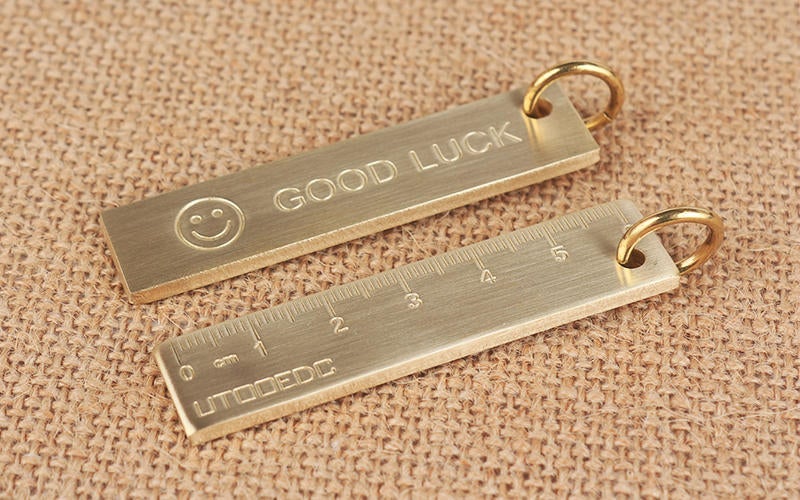 60mm EDC Copper Keychain Good Luck Ruler With Key Ring