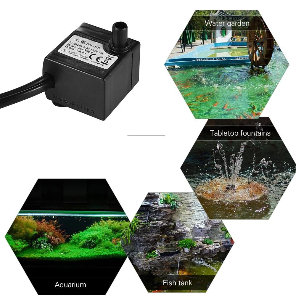 180L/H 2.5W Submersible Water Pump with 4 LED Light Ultra Quiet for Pond Aquarium Fish Tank