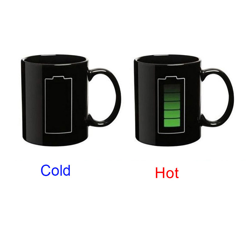 Creative Battery Magic Mug Positive Energy Color Changing Cup Ceramic Discoloration Coffee Tea Milk Mugs Novelty (Black) - JustgreenBox