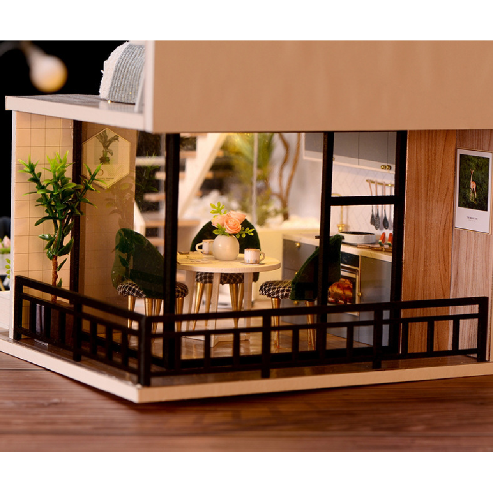 Cozy Time Space Sense Innovative Design Double-layer LOFT Assembled Doll House With Furniture