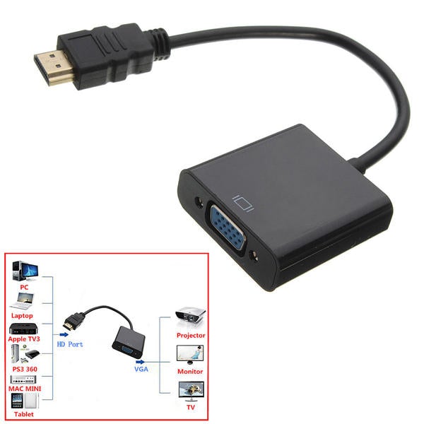 HD Port Male to VGA With Audio HD Video Cable Wire Converter Adapter