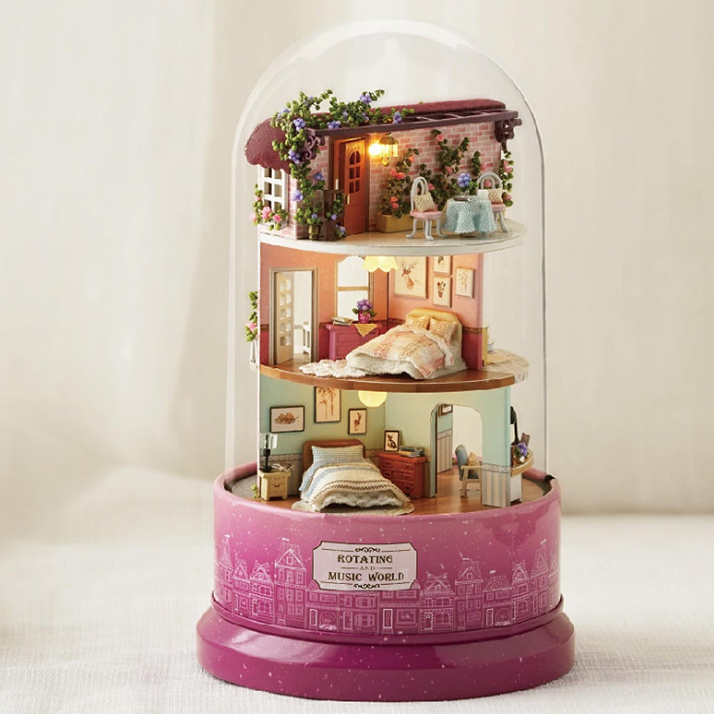 Beautiful Cabins DIY Doll House Miniature Rotating Music Kit With Transparent Cover Musical Core Gift