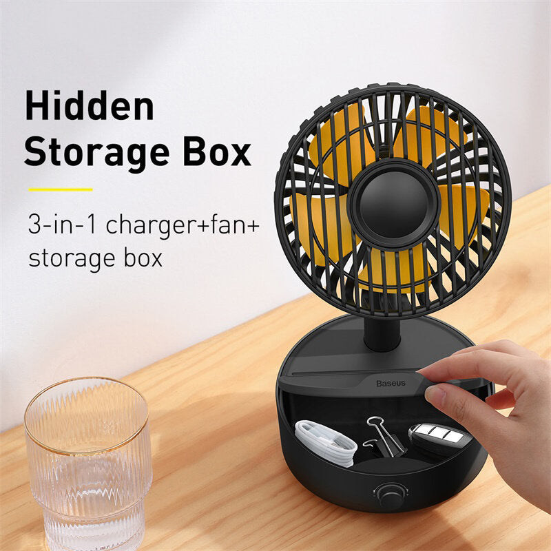 Desktop Oscillating Fan Portable Fan Cooler Support 10W Wireless Charger Low Noise with Hidden Storage Box Air Cooling Fan