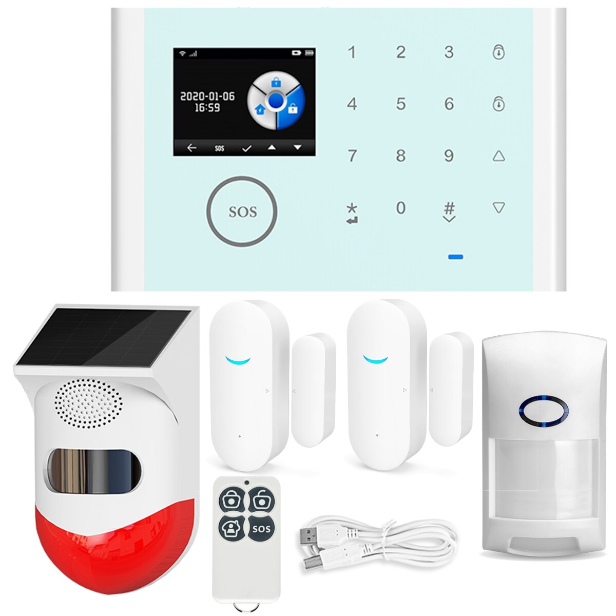 WIFI GSM Wireless Smart Solar Alarm System Door Home Security SIM Card EN RU ES PL DE Switchable Remote Control