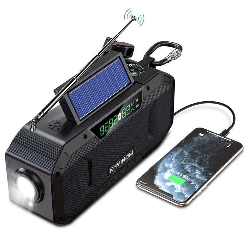 Bleutooth Speaker Portable with Solar Energy 5000mAh Power Bank Flashlight Radio Speaker IPX6 Support bluetooth/TF/FM/AM/USB/Type-C
