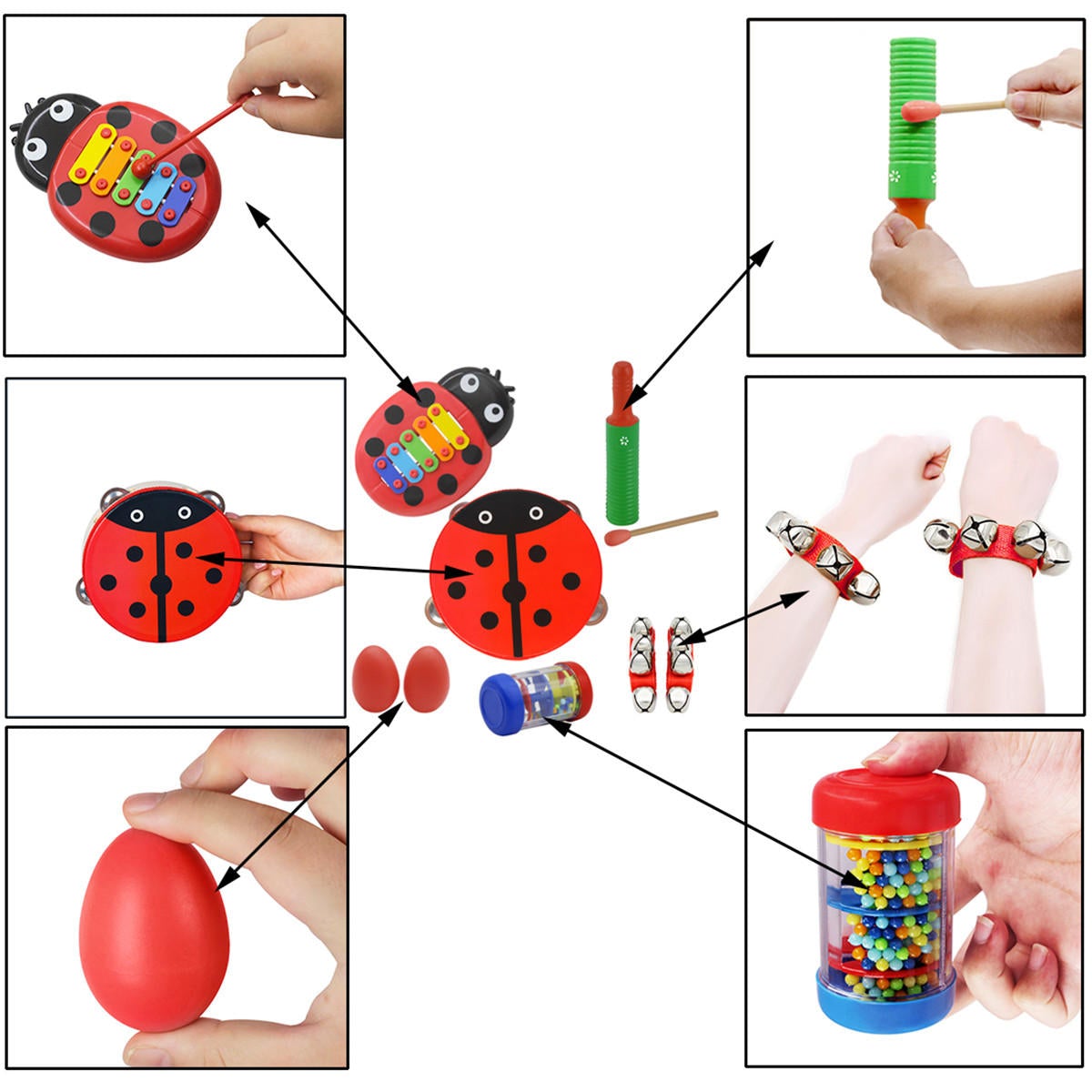 Musical Instruments Sets Hand Drum Egg Maracas Wrist Bell Single Ring Percussion Piano A Section of Rain Educational Gifts