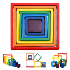 Square 7-piece 6.1 x 1.73inch Wooden Rainbow Stacking Toy nested stack games Building blocks