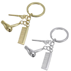 Creative Keychain Alloy Stylist Hair Dryer Scissor Comb Dangle Pendant Key Ring Artware Gift