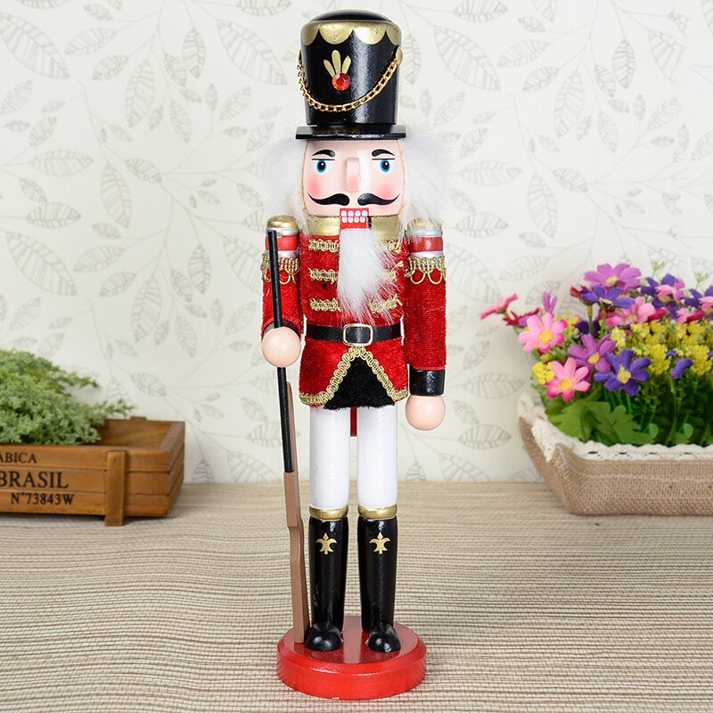 Red and Black Wooden Nutcracker Soldier Themed Holiday Nut Cracker Doll Figure Decorations