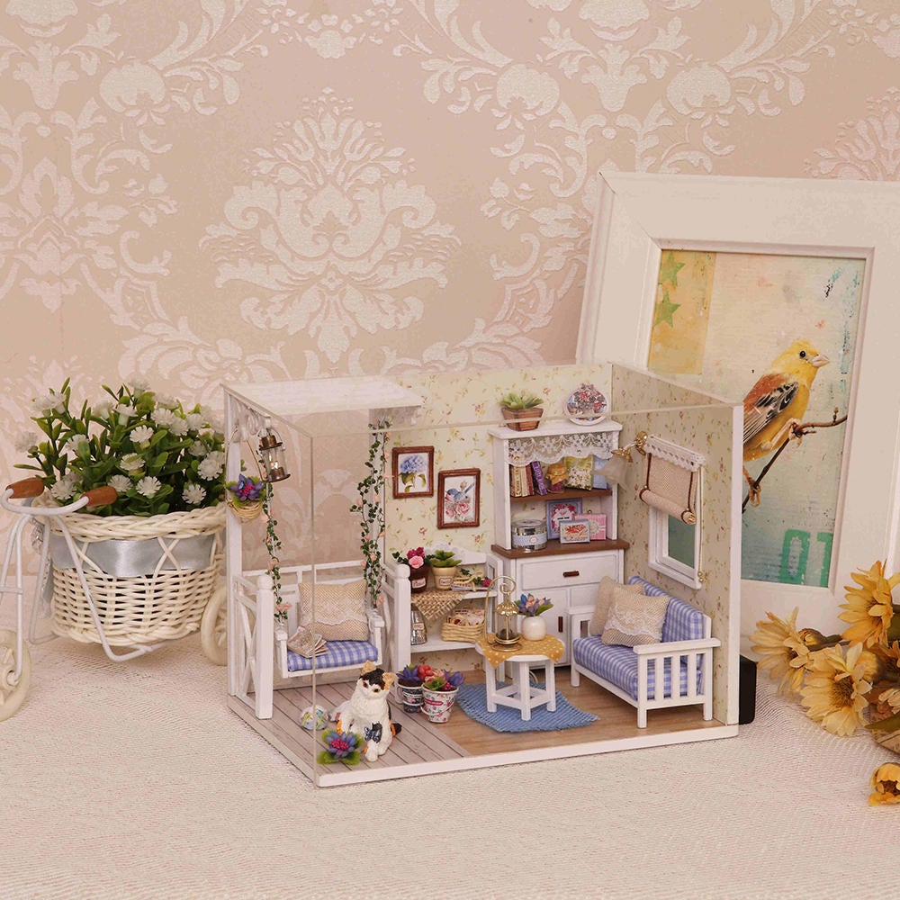 Cat Diary Doll House DIY Cabin With Dust Cover Music Motor