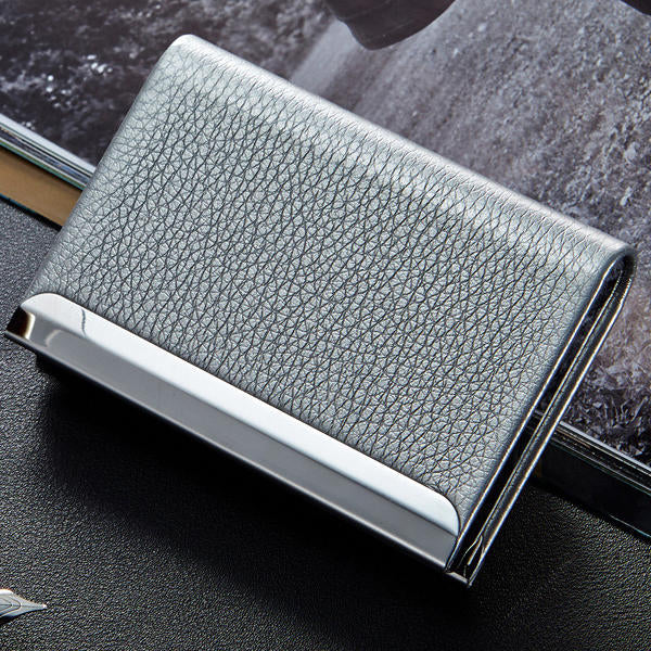 Aluminum Alloy Metal Card Holder PU Leather Credit Card Case ID Card Storage Box