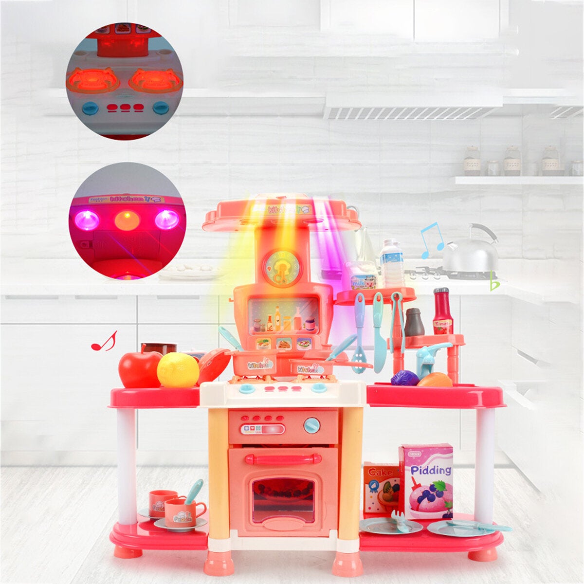 Childrens Playhouse Kitchen Toy Set Sound And Light Effects Girls Cook Utensils