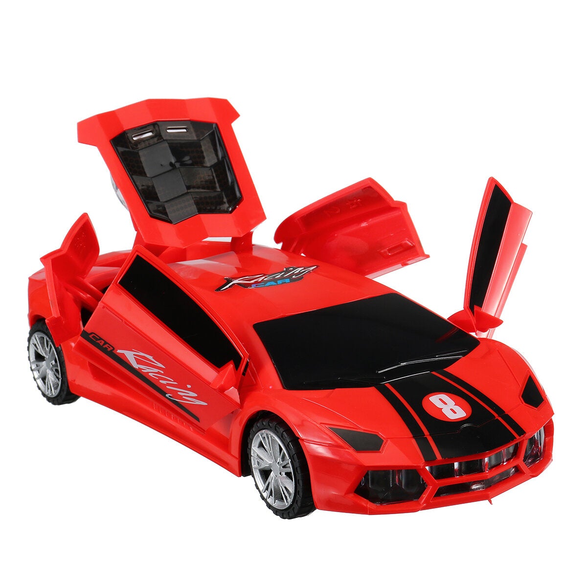 Electric 360 Rotary Universal Wheels Diecast Car Door Openable Model with Lighting Sound Toy for Kids Gift