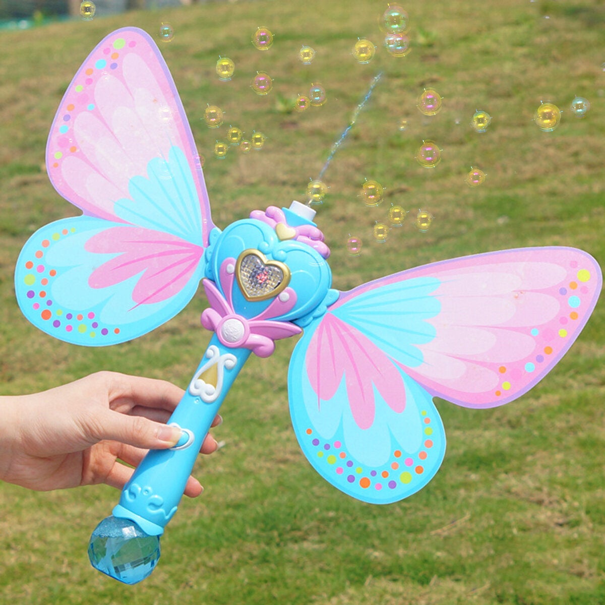 Electric Magic Wing Wand Automatic Soap Bubble Blowing Blower with Light Music Funny Novelties Toys For Kids Gifts