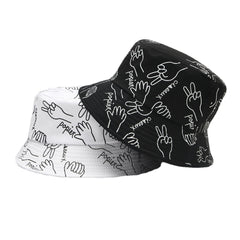 Unisex Cotton Letters Line Drawing Gestures Graffiti Fashion Sunshade Bucket Hat