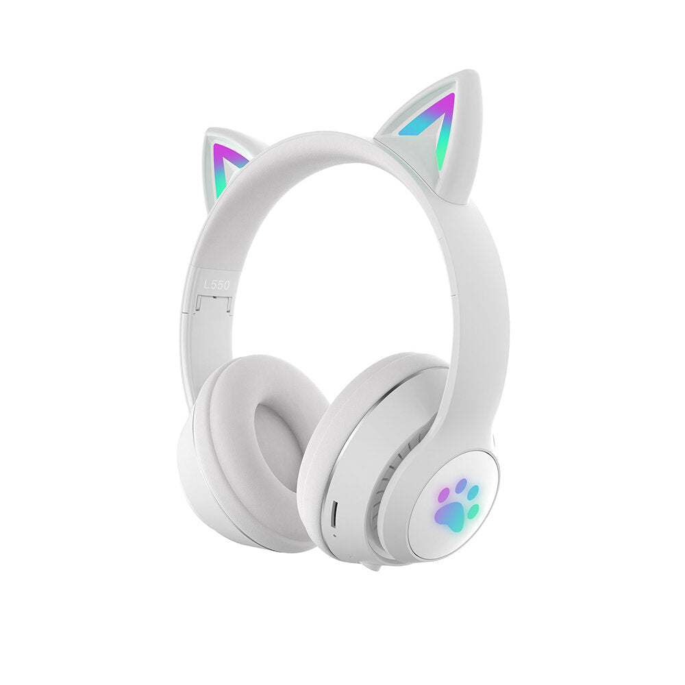 LED Glowing Cat Ears Earphone Wireless Foldable Headphones HiFi Stereo bluetooth With HD Microphone