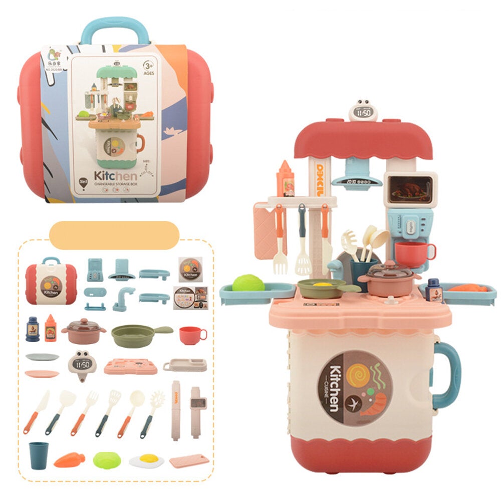 3 IN 1 Colorful Multi-functional Portable Backpack Handbag Simulation Kitchen Play House Puzzle Educational Toy Set for Childrens Gift